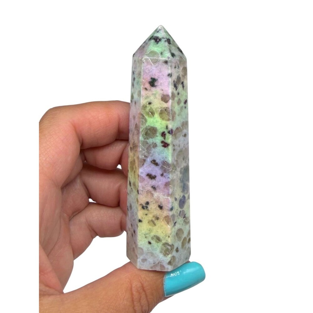 Aura Kiwi Jasper Tower Stone Crystal Rainbow Iridescent Decor Gift